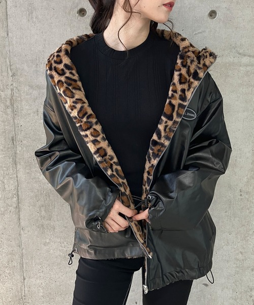 セール】ボア×合成皮革2wayリバーシブルジャケット（ブルゾン