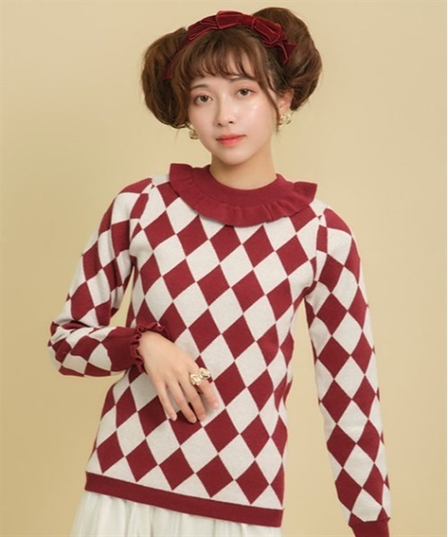 axes femme kawaii(アクシーズファムカワイイ)の「ダイヤ柄ニットプルオーバー(ニット/セーター・レディース・ブルー/ワイン/ブラック・MEDIUM)」の1枚目の写真