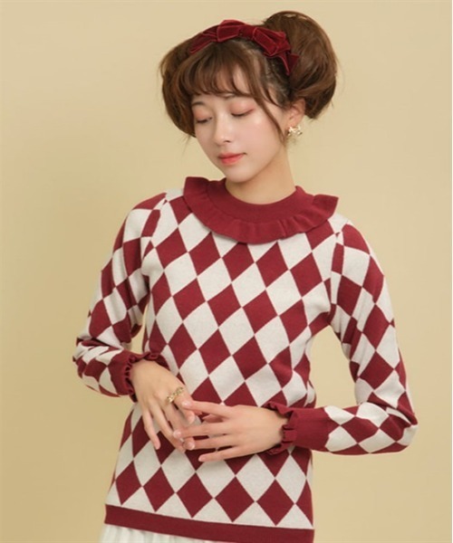 axes femme kawaii(アクシーズファムカワイイ)の「ダイヤ柄ニットプルオーバー(ニット/セーター・レディース・ブルー/ワイン/ブラック・MEDIUM)」の4枚目の写真