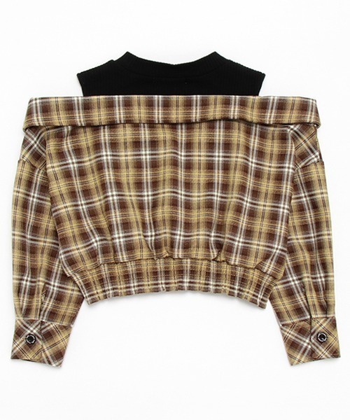 X-girl Stages（エックスガールステージス）の「チェックシャツドッキング長袖プルオーバー（シャツ/ブラウス・キッズ・ブラウン・130cm/120cm/110cm/140cm）」の7枚目の写真