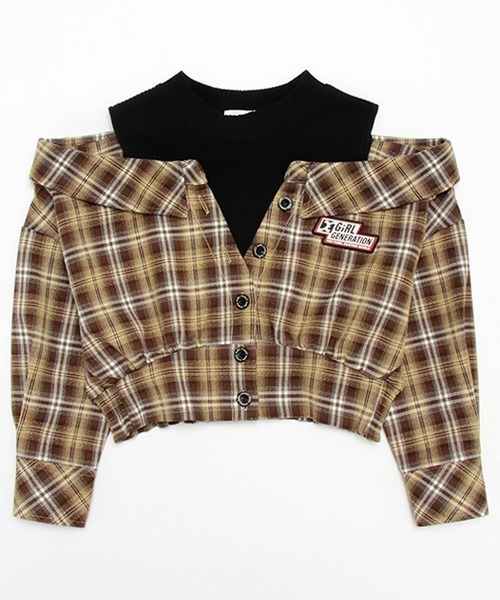 X-girl Stages（エックスガールステージス）の「チェックシャツドッキング長袖プルオーバー（シャツ/ブラウス・キッズ・ブラウン・130cm/120cm/110cm/140cm）」の12枚目の写真