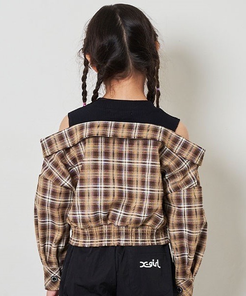 X-girl Stages（エックスガールステージス）の「チェックシャツドッキング長袖プルオーバー（シャツ/ブラウス・キッズ・ブラウン・130cm/120cm/110cm/140cm）」の10枚目の写真
