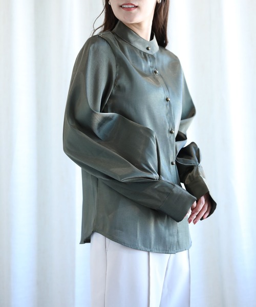 aimoha(アイモハ)の「光沢バンドカラーブラウス original(シャツ/ブラウス・レディース・グレー/ブラック/カーキ/ホワイト・FREE)」の9枚目の写真