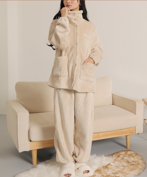 Monocoro toppi（モノコロトッピ）の「フランネル　前開き 上下セット ルームウェア（その他ルームウェア・レディース・ネイビー/パープル/ベージュ・フリー）」の2枚目の写真