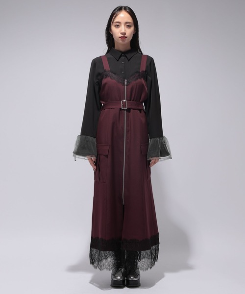 【新品タグ付】HARE　レースドッキングカーゴジャンスカ　ボルドー　スカート HARE（ハレ）の「レースドッキングカーゴジャンスカ(HARE)（ジャンパー