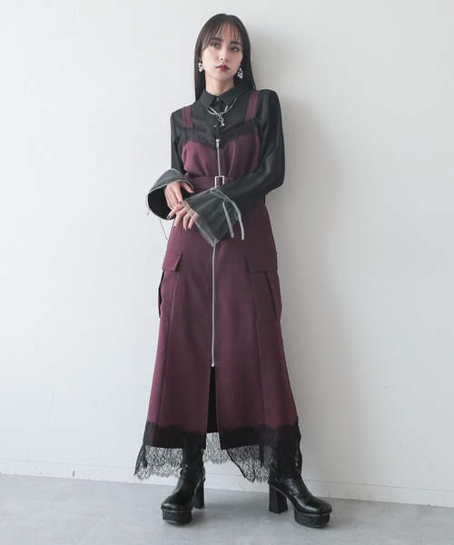 【新品タグ付】HARE　レースドッキングカーゴジャンスカ　ボルドー　スカート HARE（ハレ）の「レースドッキングカーゴジャンスカ(HARE)（ジャンパー