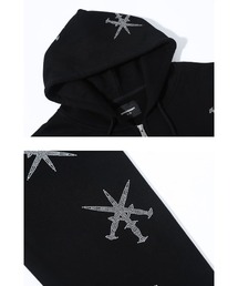 unknown london フーディ フーディー｜BLACKxPURPLE RHINESTONE CROSS ZIP HOODIE