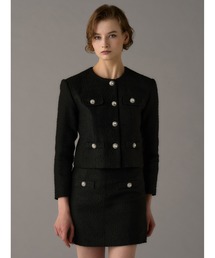 Chic Collarless Tweed Jacket エミリアウィズ