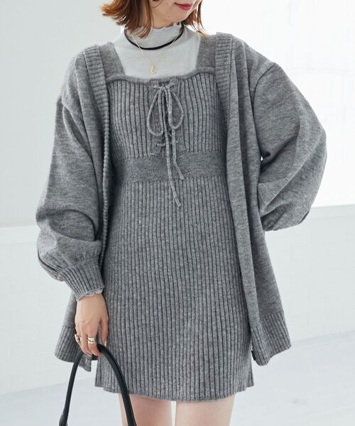 MAJESTIC LEGON(マジェスティックレゴン)の「カーデセットミニニットワンピ(ワンピース・レディース・チャコールグレー/アイボリー/ピンクベージュ・MEDIUM)」の9枚目の写真