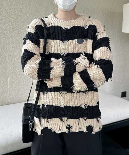 FVLMEN(フルメン)の「【FVLMEN】damage border knit pullover/ダメージ ボーダー ニット プルオーバー(ニット/セーター・メンズ・ベージュ/ブラック・MEDIUM/LARGE/X-LARGE)」の20枚目の写真