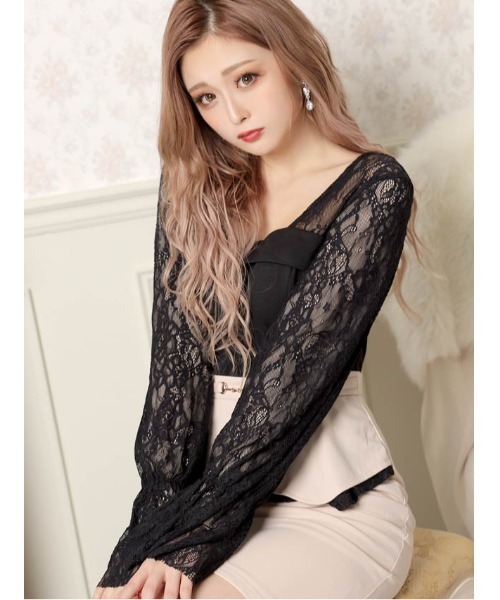 レース スリーブ ペプラム ベルト モチーフ付き タイト ミニ ドレス（ドレス）｜DAZZY（デイジー）