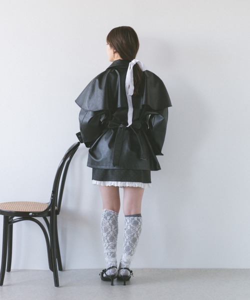 Rustal エコレザーウエストギャザージャケット セール】ケープレザージャケット（ライダースジャケット