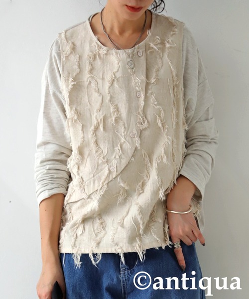 antiqua(アンティカ)の「ジャガードベスト風トップス(その他トップス・レディース・ブラック/アイボリー・ONESIZE)」の1枚目の写真