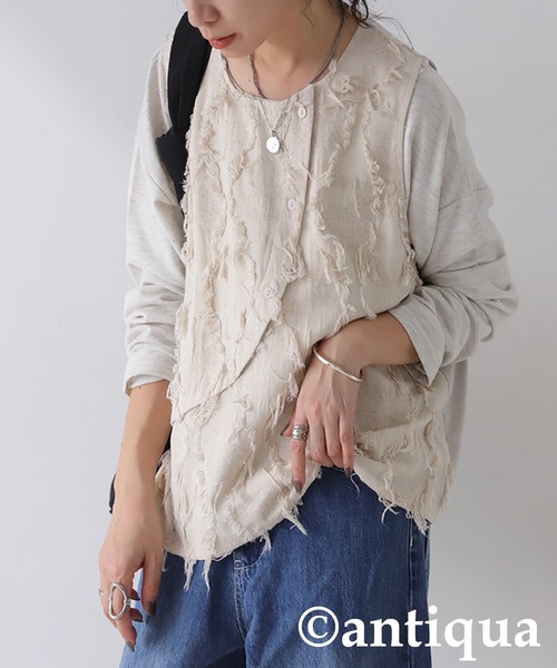antiqua(アンティカ)の「ジャガードベスト風トップス(その他トップス・レディース・ブラック/アイボリー・ONESIZE)」の4枚目の写真