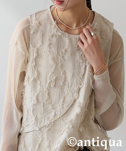 antiqua(アンティカ)の「ジャガードベスト風トップス(その他トップス・レディース・ブラック/アイボリー・ONESIZE)」の7枚目の写真