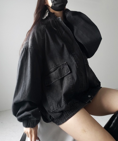 me+em select（ミームセレクト）の「【 ２color 】ヴィンテージデニムダブルジップフードブルゾン ／ vintage denim double zip hoodie blouson（デニムジャケット・レディース・ブルー/ブラック・FREE）」の22枚目の写真