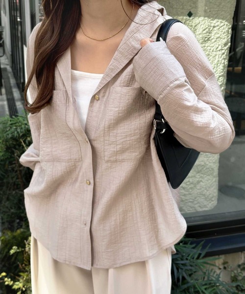 GeeRA(ジーラ)の「夏におすすめの羽織アイテム!ゴールドボタンワッシャーシアーオーバーサイズ開襟シャツ(シャツ/ブラウス・レディース・サンドグレー/アイボリー/ブラック・LARGE/X-LARGE/MEDIUM)」の3枚目の写真