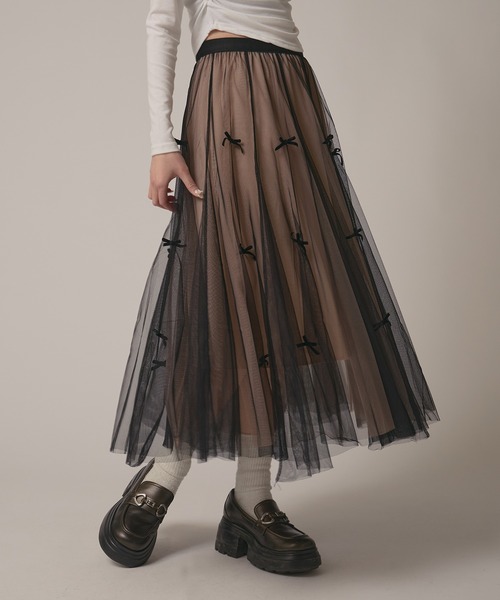 BLANK (ブランク)の「▲Ribbon Tulle Skirt / リボンチュール ティアードスカート(スカート・レディース・ナチュラル/ベージュ/ブラック/グレー・FREE)」の3枚目の写真