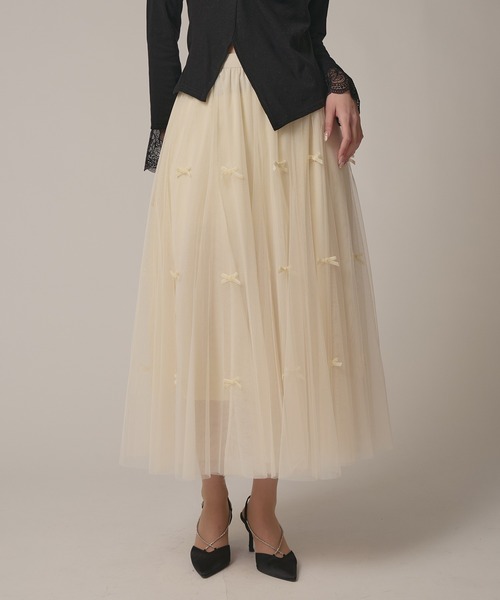 BLANK (ブランク)の「▲Ribbon Tulle Skirt / リボンチュール ティアードスカート(スカート・レディース・ナチュラル/ベージュ/ブラック/グレー・FREE)」の4枚目の写真