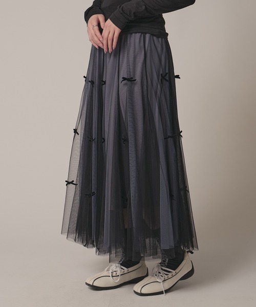BLANK (ブランク)の「▲Ribbon Tulle Skirt / リボンチュール ティアードスカート(スカート・レディース・ナチュラル/ベージュ/ブラック/グレー・FREE)」の1枚目の写真