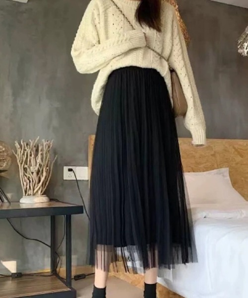 BLANK (ブランク)の「▲Ribbon Tulle Skirt / リボンチュール ティアードスカート(スカート・レディース・ナチュラル/ベージュ/ブラック/グレー・FREE)」の2枚目の写真