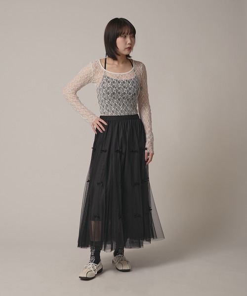 BLANK (ブランク)の「▲Ribbon Tulle Skirt / リボンチュール ティアードスカート(スカート・レディース・ナチュラル/ベージュ/ブラック/グレー・FREE)」の14枚目の写真