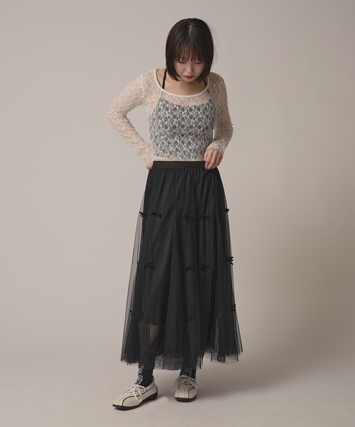 BLANK (ブランク)の「▲Ribbon Tulle Skirt / リボンチュール ティアードスカート(スカート・レディース・ナチュラル/ベージュ/ブラック/グレー・FREE)」の15枚目の写真