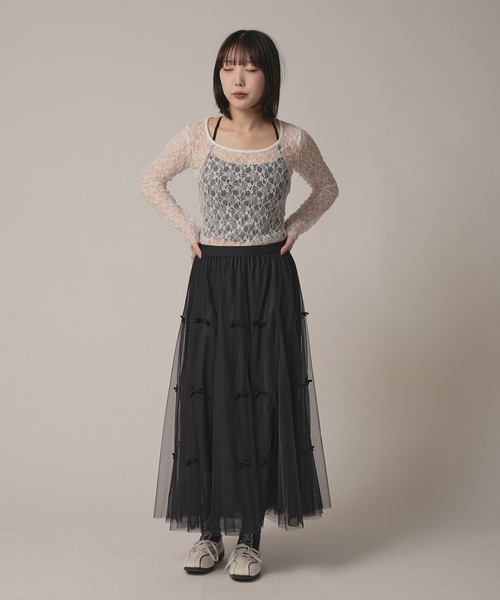BLANK (ブランク)の「▲Ribbon Tulle Skirt / リボンチュール ティアードスカート(スカート・レディース・ナチュラル/ベージュ/ブラック/グレー・FREE)」の16枚目の写真