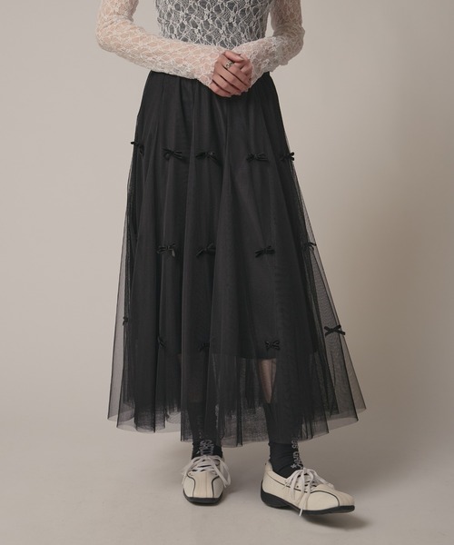 BLANK (ブランク)の「▲Ribbon Tulle Skirt / リボンチュール ティアードスカート(スカート・レディース・ナチュラル/ベージュ/ブラック/グレー・FREE)」の12枚目の写真