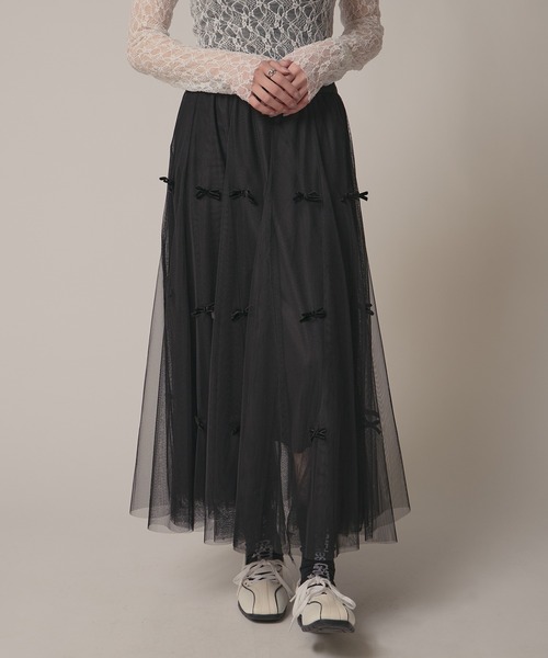 BLANK (ブランク)の「▲Ribbon Tulle Skirt / リボンチュール ティアードスカート(スカート・レディース・ナチュラル/ベージュ/ブラック/グレー・FREE)」の13枚目の写真