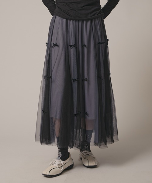 BLANK (ブランク)の「▲Ribbon Tulle Skirt / リボンチュール ティアードスカート(スカート・レディース・ナチュラル/ベージュ/ブラック/グレー・FREE)」の19枚目の写真