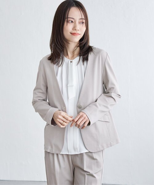 IKKA LOUNGE(イッカラウンジ)の「【セットアップ対応】GOKU楽ワークポンチジャケット(ノーカラージャケット・レディース・ネイビー/ダークベージュ・L/M/S)」の16枚目の写真