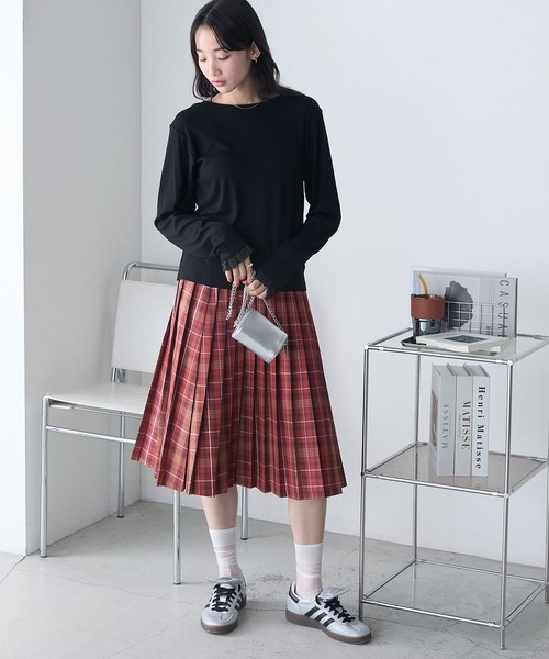 セール】【forksy.】2way 袖フリル バックツイスト リブロンT（Tシャツ