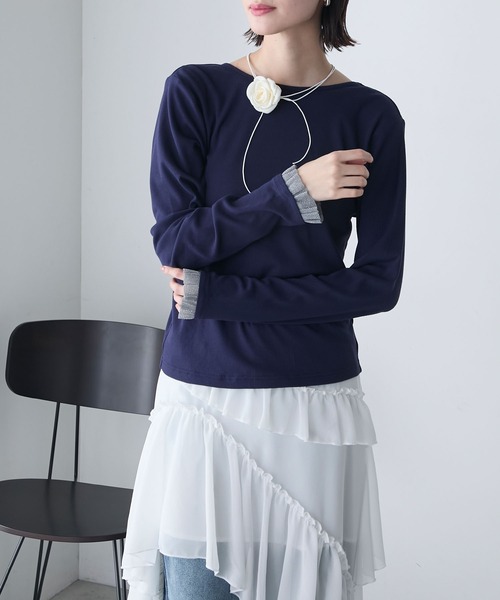 forksy.（フォルクシー）の「【forksy.】2way 袖フリル バックツイスト リブロンT（Tシャツ/カットソー・レディース・ブラック/オリーブ/ネイビー・FREE）」の15枚目の写真