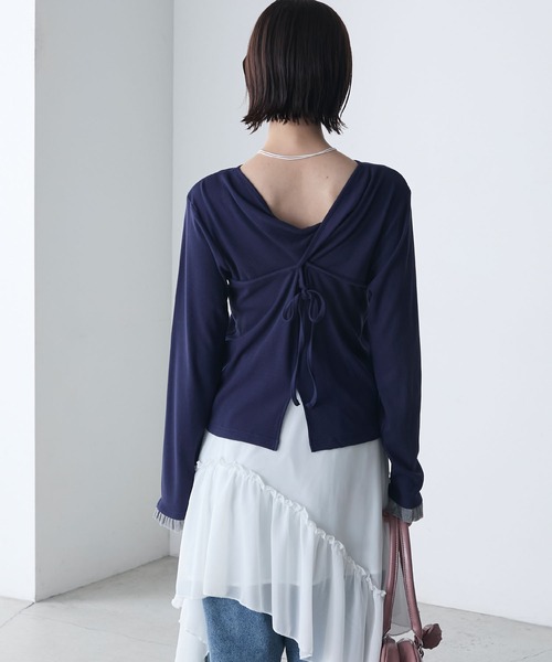 forksy.（フォルクシー）の「【forksy.】2way 袖フリル バックツイスト リブロンT（Tシャツ/カットソー・レディース・ブラック/オリーブ/ネイビー・FREE）」の20枚目の写真