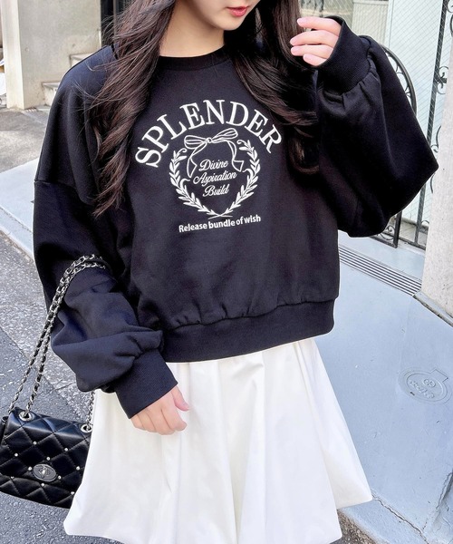 INGNI(イング)の「リボンカレッジロゴショートスウェットトップス(スウェット・レディース・ホワイト×ブラック/ブラック×ホワイト/グレー×ホワイト・M)」の12枚目の写真