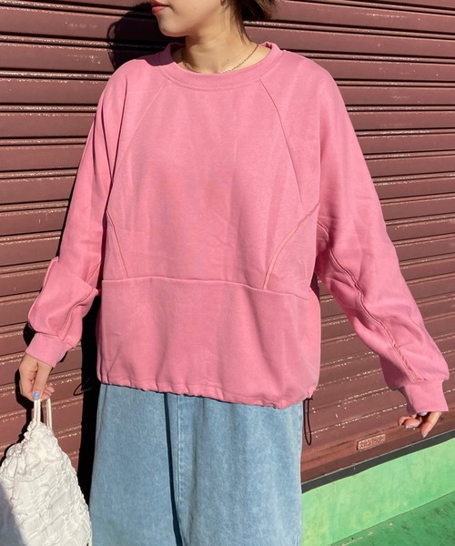 CRB（シーアールビー）の「裾ドロスト切替ドルマントップス（Tシャツ/カットソー・レディース・チャコール/ピンク/ブラック/オフホワイト・F）」の4枚目の写真
