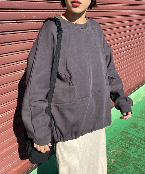 CRB（シーアールビー）の「裾ドロスト切替ドルマントップス（Tシャツ/カットソー・レディース・チャコール/ピンク/ブラック/オフホワイト・F）」の3枚目の写真