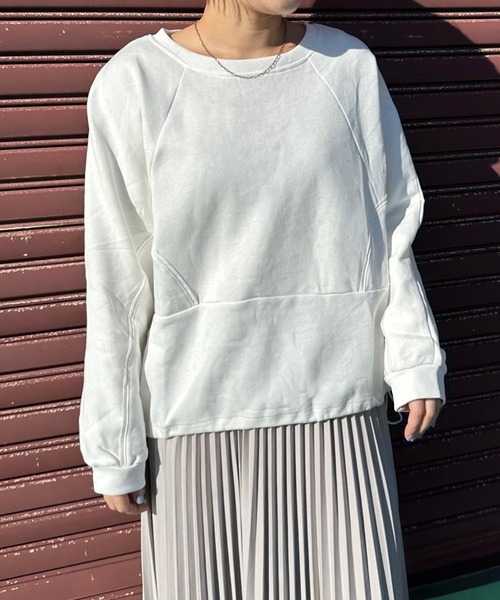 CRB（シーアールビー）の「裾ドロスト切替ドルマントップス（Tシャツ/カットソー・レディース・チャコール/ピンク/ブラック/オフホワイト・F）」の5枚目の写真
