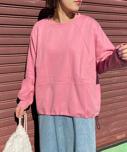 CRB（シーアールビー）の「裾ドロスト切替ドルマントップス（Tシャツ/カットソー・レディース・チャコール/ピンク/ブラック/オフホワイト・F）」の13枚目の写真