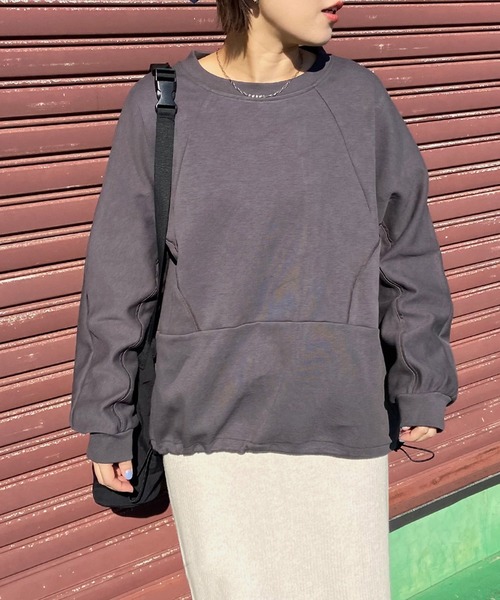 CRB（シーアールビー）の「裾ドロスト切替ドルマントップス（Tシャツ/カットソー・レディース・チャコール/ピンク/ブラック/オフホワイト・F）」の9枚目の写真