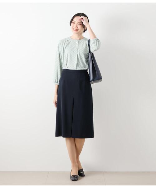 NEWYORKER(ニューヨーカー)の「ポリエステル強撚スムース タイルプリント ヘンリーネック7分袖プルオーバー(Tシャツ/カットソー・レディース・ライトグリーン/クリーム・L/M)」の20枚目の写真
