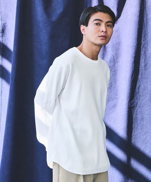 green label relaxing(グリーンレーベルリラクシング)の「ドライワッフル クルーネック Tシャツ -吸水速乾-(Tシャツ/カットソー・メンズ・ホワイト/ライトグレー/ブラック/モカ・S/M/L/XL/XS/XXL)」の2枚目の写真