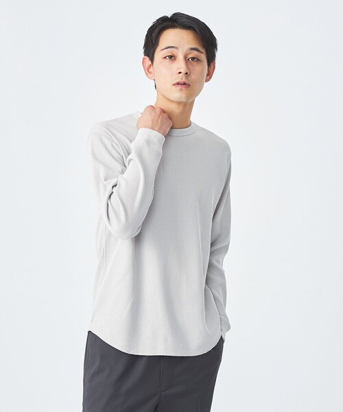 green label relaxing(グリーンレーベルリラクシング)の「ドライワッフル クルーネック Tシャツ -吸水速乾-(Tシャツ/カットソー・メンズ・ホワイト/ライトグレー/ブラック/モカ・S/M/L/XL/XS/XXL)」の4枚目の写真