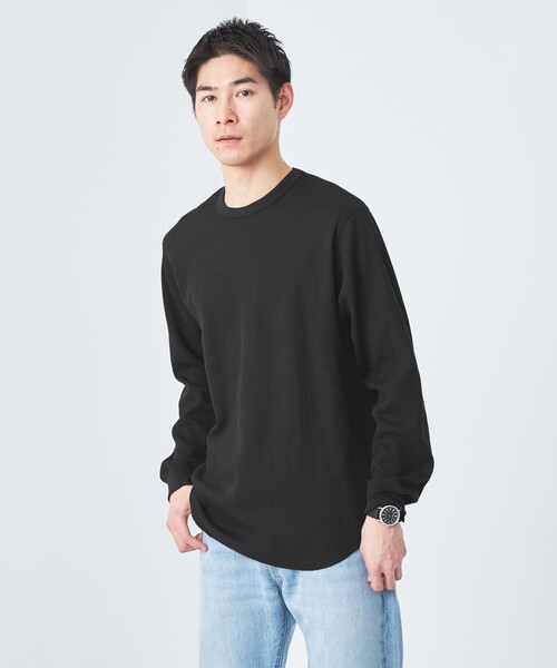 green label relaxing(グリーンレーベルリラクシング)の「ドライワッフル クルーネック Tシャツ -吸水速乾-(Tシャツ/カットソー・メンズ・ホワイト/ライトグレー/ブラック/モカ・S/M/L/XL/XS/XXL)」の3枚目の写真