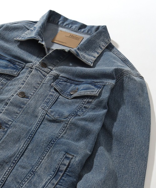 HANES(ヘインズ)の「【HANES/ヘインズ】ストレッチデニムジャケット/Gジャン(デニムジャケット・メンズ・サックスブルー/ネイビー/ブルー/ブラック・M/S/LL/L)」の16枚目の写真