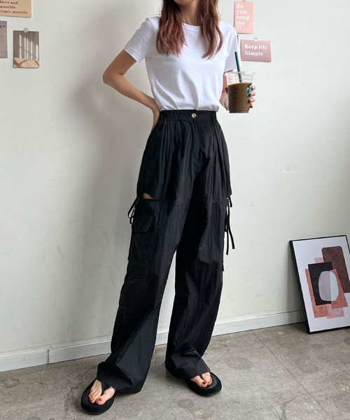 Futier land（フューティアランド）の「サイドスリットカーゴパンツ（カーゴパンツ・レディース・ライトピンク/アイボリー/ライトブルー/ブラック・FREE）」の10枚目の写真