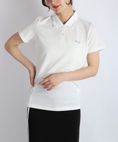 FILA(フィラ)の「FILA レディース 鹿の子 配色ライン 半袖ポロシャツ 吸水速乾 UVカット(ポロシャツ・レディース・ホワイト/ピンク/ブラック/ネイビー/ホワイト系その他/ネイビー系/ピンク系その他・M/L)」の3枚目の写真