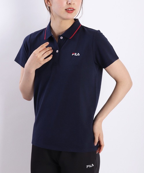 セール】FILA レディース 鹿の子 配色ライン 半袖ポロシャツ
