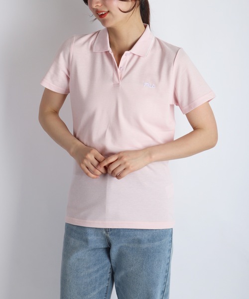 FILA(フィラ)の「FILA レディース 鹿の子 配色ライン 半袖ポロシャツ 吸水速乾 UVカット(ポロシャツ・レディース・ホワイト/ピンク/ブラック/ネイビー/ホワイト系その他/ネイビー系/ピンク系その他・M/L)」の1枚目の写真